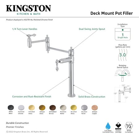 Kingston Brass Deck Mount Pot Filler, Polished Nickel KS3706AL